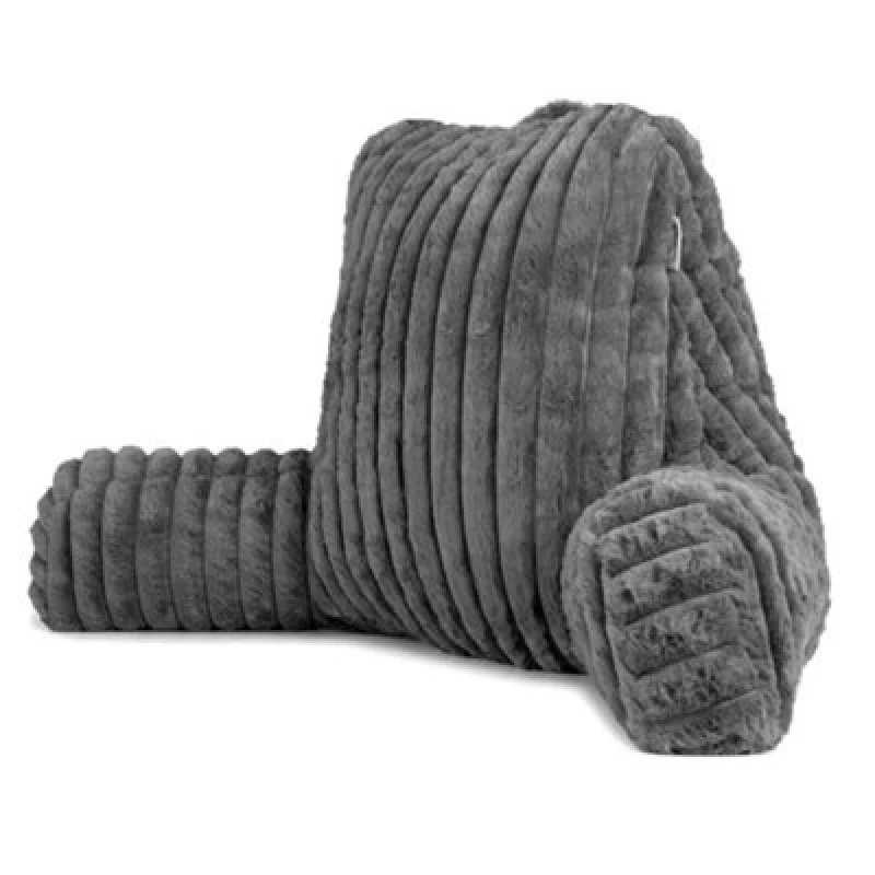 Image of Aamira Deluxe Large Reading Pillow, Soft Ribbed Grey Faux Fur, Shredded Memory Foam Cuddle Cuddle Cushion Backrest Arm Support