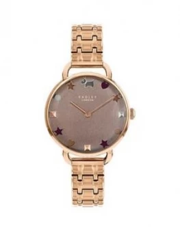 Image of Radley Champagne Stars And Hearts Dial Rose Gold Stainless Steel Bracelet Ladies Watch