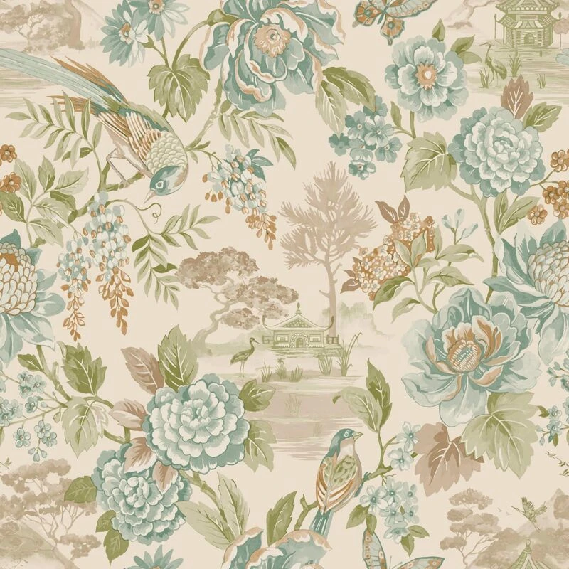 Image of HOLDEN DECOR Holden Decor - Scenic Bird Trail Teal Orange Wallpaper Naturistic Feature Wall WL-13811