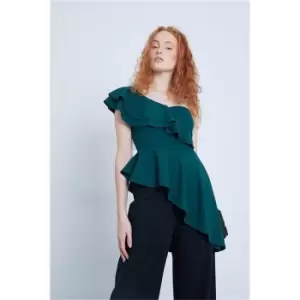 Image of I Saw It First Emerald Green Ruffle Asymetric One Shoulder Top - Green