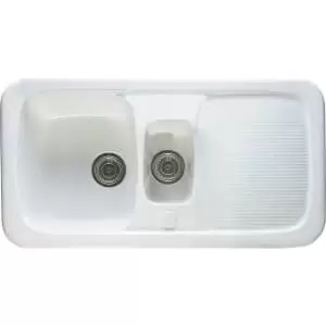 Image of Wickes Ceramic Farmhouse 1.5 Bowl Sink - White