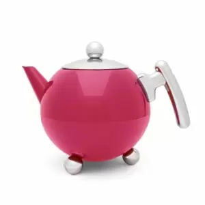 Image of Bredemeijer Teapot Double Wall Bella Ronde Design 1.2L in Dark Magenta with Chro