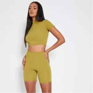 Image of I Saw It First Rib High Neck Crop Top - Green