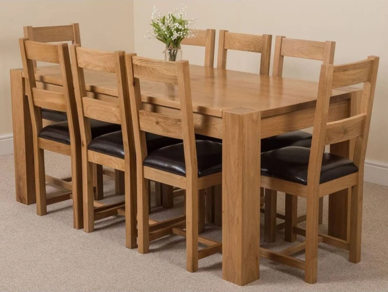 Image of Thats Furniture Kuba 180 x 90cm Chunky Oak Dining Table & 8 Lincoln Chairs in Brown Brown Unisex 180 x 90 cm