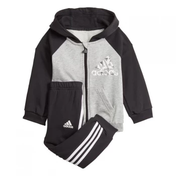 Image of adidas Badge of Sport Full-Zip Hoodie Jogger Set Kids - Medium Grey Heather / Black
