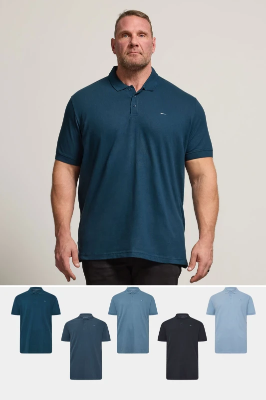 Image of BadRhino Mens 5 Pack Short Sleeve Polo Shirts in Dark Navy Size: 1XL Dark Navy Male 1XL