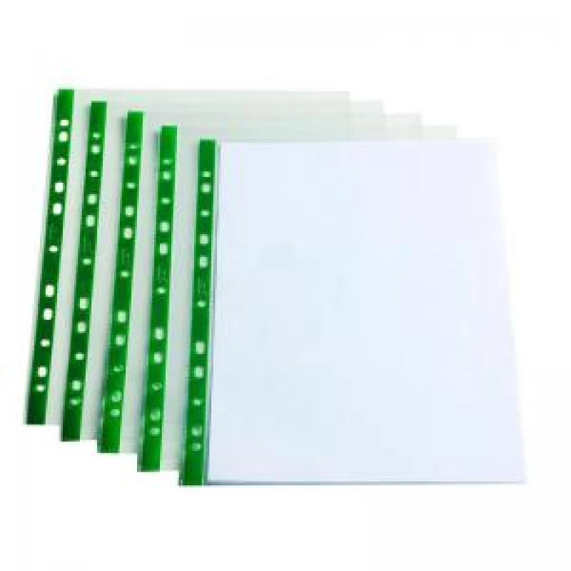 Image of ValueX Punched Pocket A4 Glass Clear 50 micron Green Reinforcing Strip EXR33524PF
