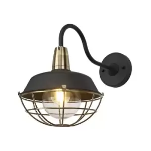 Image of Wall Lamp, 1 Light E27, IP65, Matt Black, Antique Brass - Luminosa Lighting