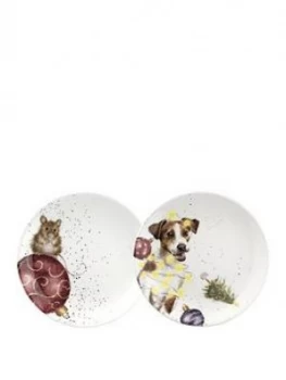 Image of Royal Worcester Wrendale Mouse And Dog Coupe Plates ; Set Of 2