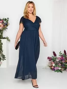 Image of Yours Curve Occasion Lace Wrap Maxi Dress, Navy, Size 18, Women