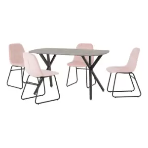 Image of Athens Rectangular Dining Table with 4 Lukas Chairs, Concrete Effect Pink