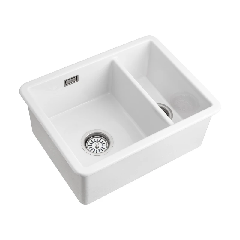 Image of Rangemaster Rustique 1.5 Bowl Inset / Undermount White Ceramic Kitchen Sink CRUB3315WH/ White