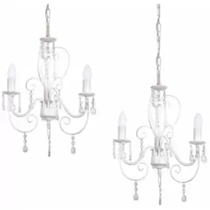 Image of 2 x Vintage French-3-Way Chandelier Ceiling Lights Distressed White / Cream Finish