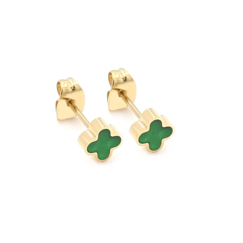 Image of Say It With Green Crystal Clover Earrings - Yellow Gold Gold Unisex One Size