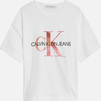 Image of Calvin Klein Girls Distorted Monogram T-Shirt - Bright White - 8 Years