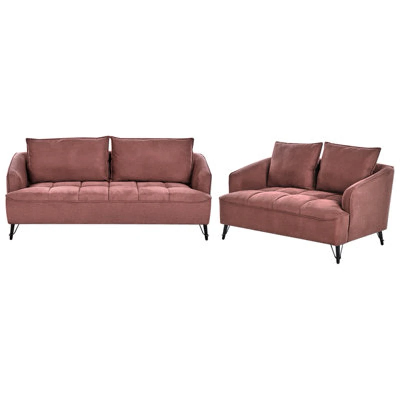 Image of Beliani Living Room Set 5 Seater Hobro Fabric Burgundy