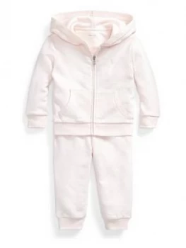 Image of Ralph Lauren Baby Girls Hoodie & Jogger Outfit, Pink, Size 9 Months