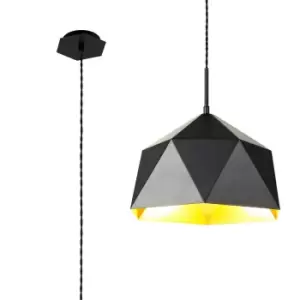 Image of Single Pendant, 1 Light Adjustable E27, Matt Black, Gold Inner