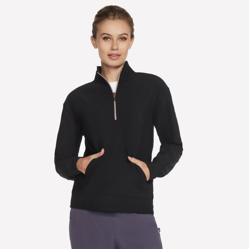 Image of Skechers Goluxe Rib 1/4 Zip Bold Black female