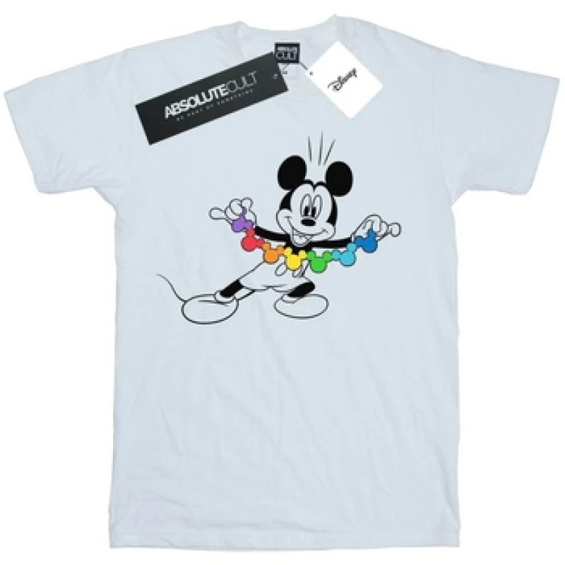 Image of Disney Mickey Mouse Rainbow Chain T-Shirt White male