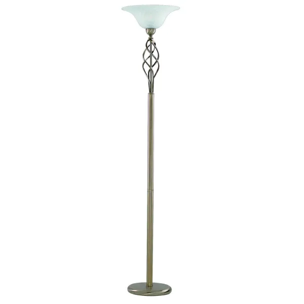 Image of Zanzibar 1 Light Floor Lamp Antique Brass with Marble Diffuser, E27