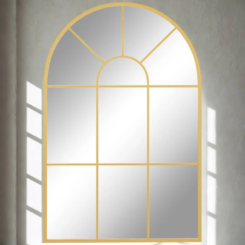 Image of FURNOS Large Arched Metal Wall Mirror For Bedroom Living Room Gold Gold Unisex