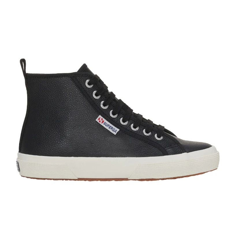 Image of Superga 2750 Tumbled Leather Mid Cut Trainers in Black Size: 4 Black Unisex 4