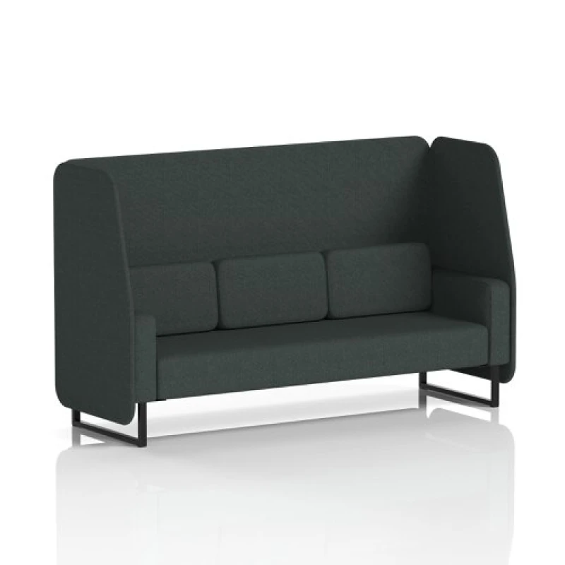 Image of Brixworth 3 Seater Open Office Booth with Black Legs in Rivet Fabric - Charcoal Panels and Sofa