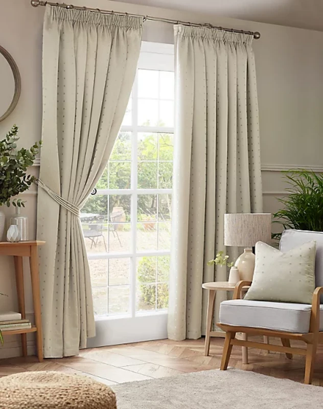 Image of Alan Symonds Madison Taped Top Lined Curtains - Pair Pencil Pleat Curtains 117x137cm Cream 83358505001