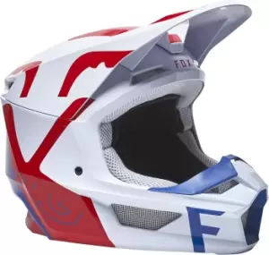 Image of Fox V1 Skew Motocross Helmet, white-red-blue, Size 2XL, white-red-blue, Size 2XL