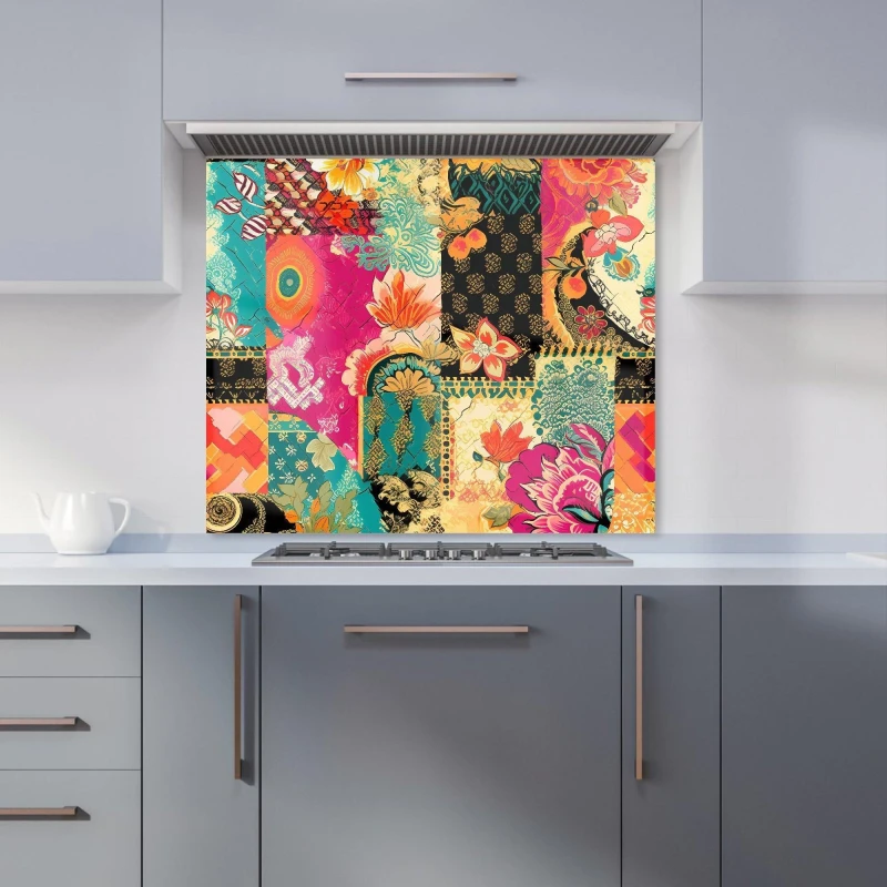 Image of Warren Reed - Designer Patchwork Mixed Textiles Kitchen Splashback in Pink Size: 600mm x 650mm Pink Unisex 600mm x 650mm