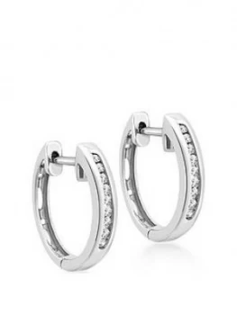 Image of Love DIAMOND 9ct White Gold Diamond Set Hoop Earrings, One Colour, Women