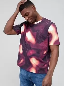 Image of BOSS Relaxed Fit T-Shirt with Heatmap Print - Dark Pink Size 2XL, Men