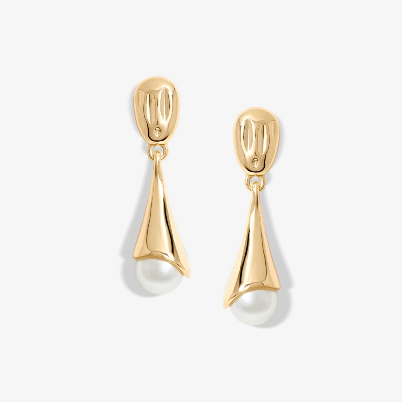 Image of Mood Gold Molten Top Pearl Drop Earrings Gold