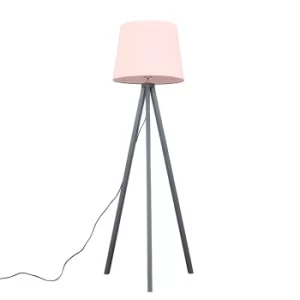 Image of Barbro Grey Tripod Floor Lamp With XL Pink Shade