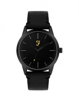 Image of Farah Black Dial Black Leather Strap Mens Watch