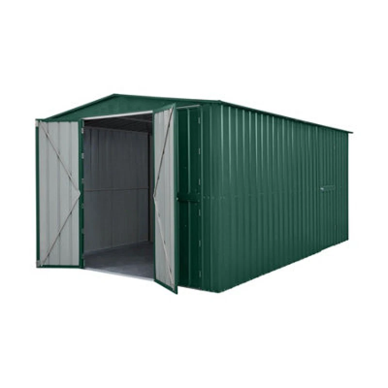 Image of Waltons Globel 10 X 15 Metal Workshop Dual Door Garage Storage Shed - Green