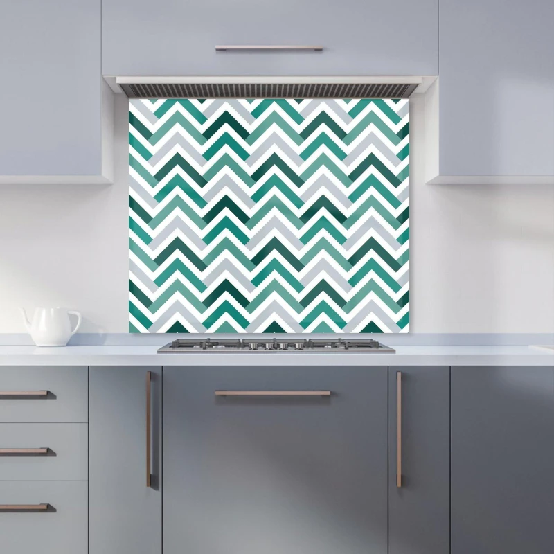 Image of Warren Reed - Designer Geometric Multi Colored Chevron Pattern Kitchen Splashback in Green Size: 600mm x 750mm Green Unisex 600mm x 750mm