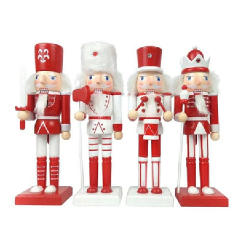 Image of Shatchi 25cm Red Wooden Nutcrackers Soldiers King Drummer Christmas Ornament 4pcs Set Red