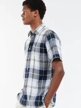 Image of Barbour Croft Linen Mix Checked Shirt, White, Size S, Men