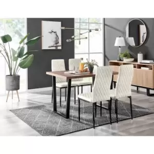Image of Furniture Box Kylo Brown Wood Effect Dining Table and 4 Cream Velvet Milan Black Leg Chairs