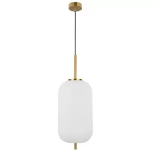 Image of Cornwall 22cm Globe Pendant Ceiling Light Opal Glass Antique Brass Metal Black Fabric Wire LED E27 - Merano