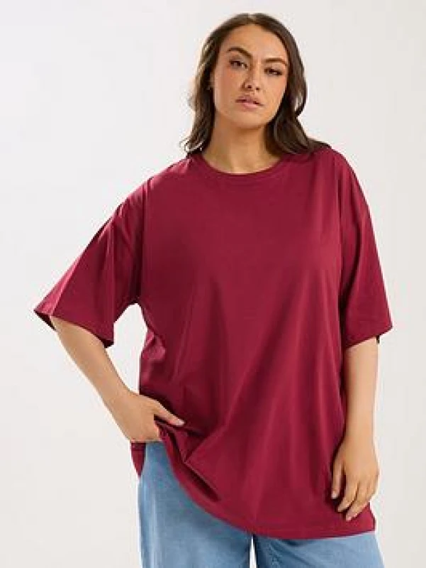 Image of Yours Womens Longline Core T-Shirt in Wine Size: 14 Wine Female 14