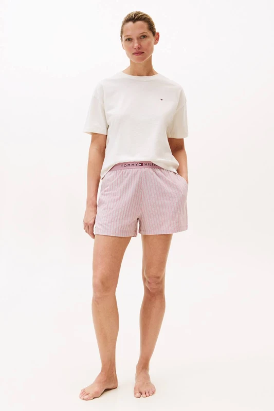 Image of Tommy Hilfiger Womens Ess. Sleep Ss Pj Short Set Ivory/Orchid Size: Medium Multicolor Female M