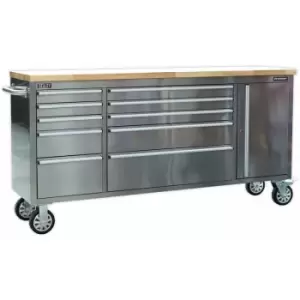 Image of 1990 x 490 x 950mm Mobile stainless steel Tool Cabinet - 10 Drawer & Cupboard