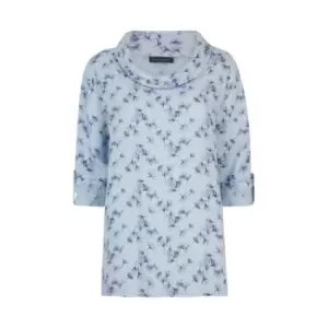 Image of James Lakeland Cowl Neck Print Linen Blouse - Blue