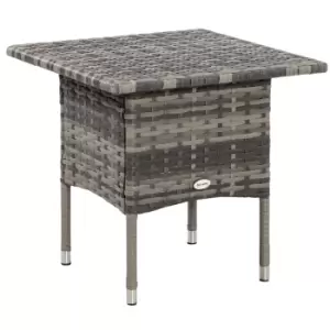 Image of Outsunny Rattan Side Table, Outdoor Coffee Table, with Plastic Board Under the Full Woven Table Top for Patio, Garden, Balcony, Mixed Grey