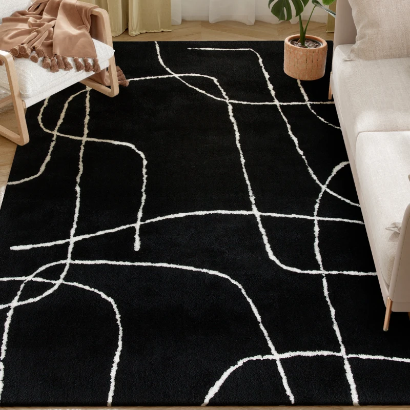 Image of HOMCOM HOMCOM Area Rug 120 x 170 cm, High Pile Modern Fluffy Rug for Living Room in Black Size: 170cm x 120cm Black 170cm x 120cm Unisex 50636037207