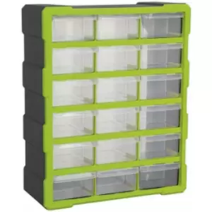 Image of 375 x 165 x 470mm 18 Drawer Parts Cabinet - green - Wall Mounted / Standing Box