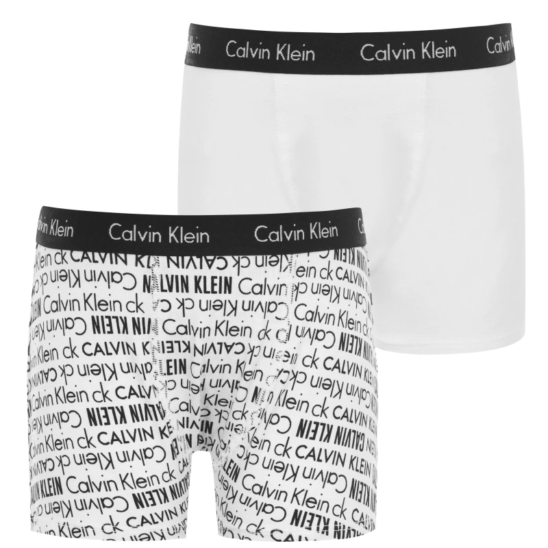 Image of Calvin Klein 2 Pack AOP Boxer Shorts - White White 7 - 8 Years